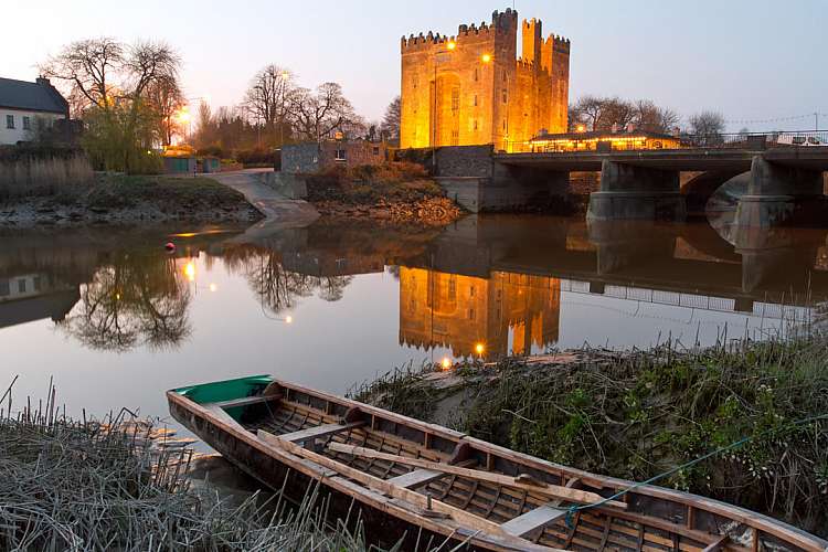 Bunratty castle in west Ireland at dusk